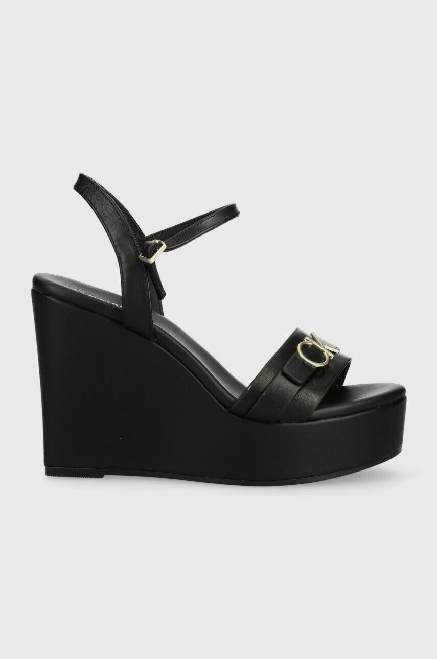 Calvin Klein Kožené sandále WEDGE 70HH W/HW dámske čierna farba na kline HW0HW01485 - Pepit.sk