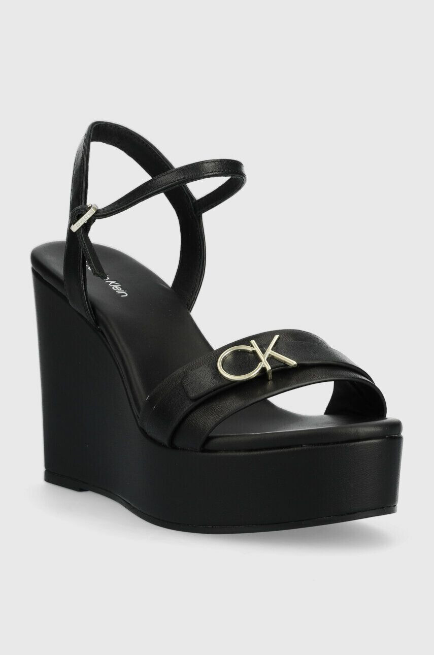 Calvin Klein Kožené sandále WEDGE 70HH W/HW dámske čierna farba na kline HW0HW01485 - Pepit.sk