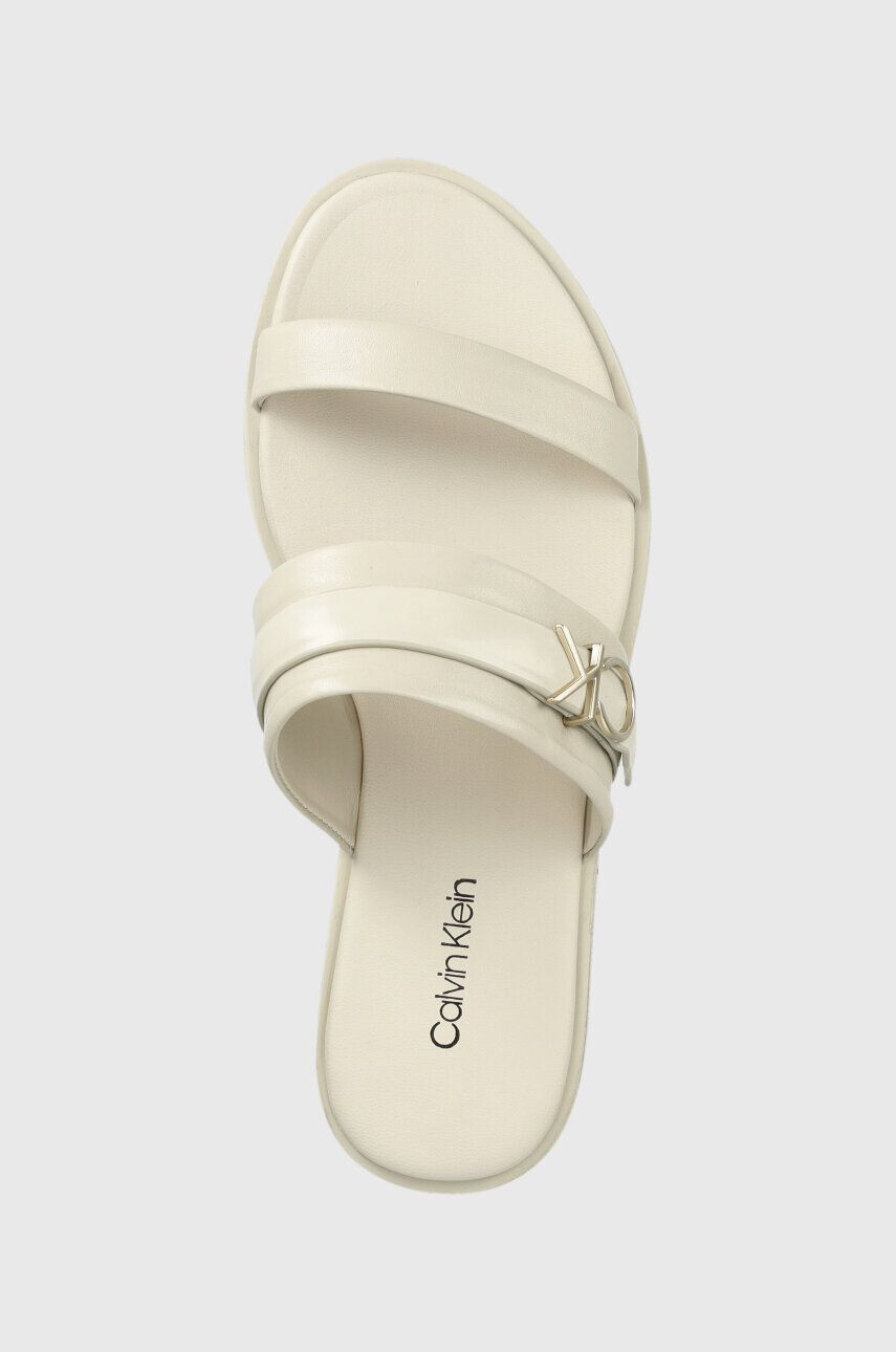 Calvin Klein Kožené šľapky ALMOND SLIDE W/HW dámske béžová farba HW0HW01482 - Pepit.sk