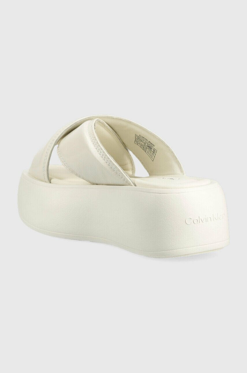 Calvin Klein Kožené šľapky BUBBLE SLIDE - PAT dámske biela farba na platforme HW0HW01469 - Pepit.sk