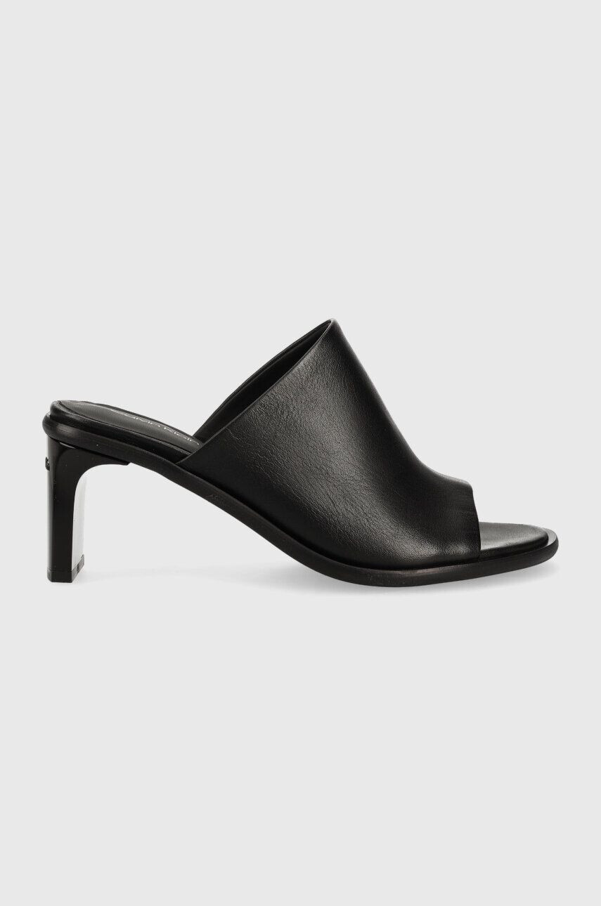 Calvin Klein Kožené šľapky CURVED STILETTO MULE dámske čierna farba na podpätku HW0HW01628 - Pepit.sk