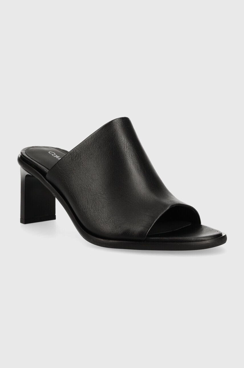 Calvin Klein Kožené šľapky CURVED STILETTO MULE dámske čierna farba na podpätku HW0HW01628 - Pepit.sk