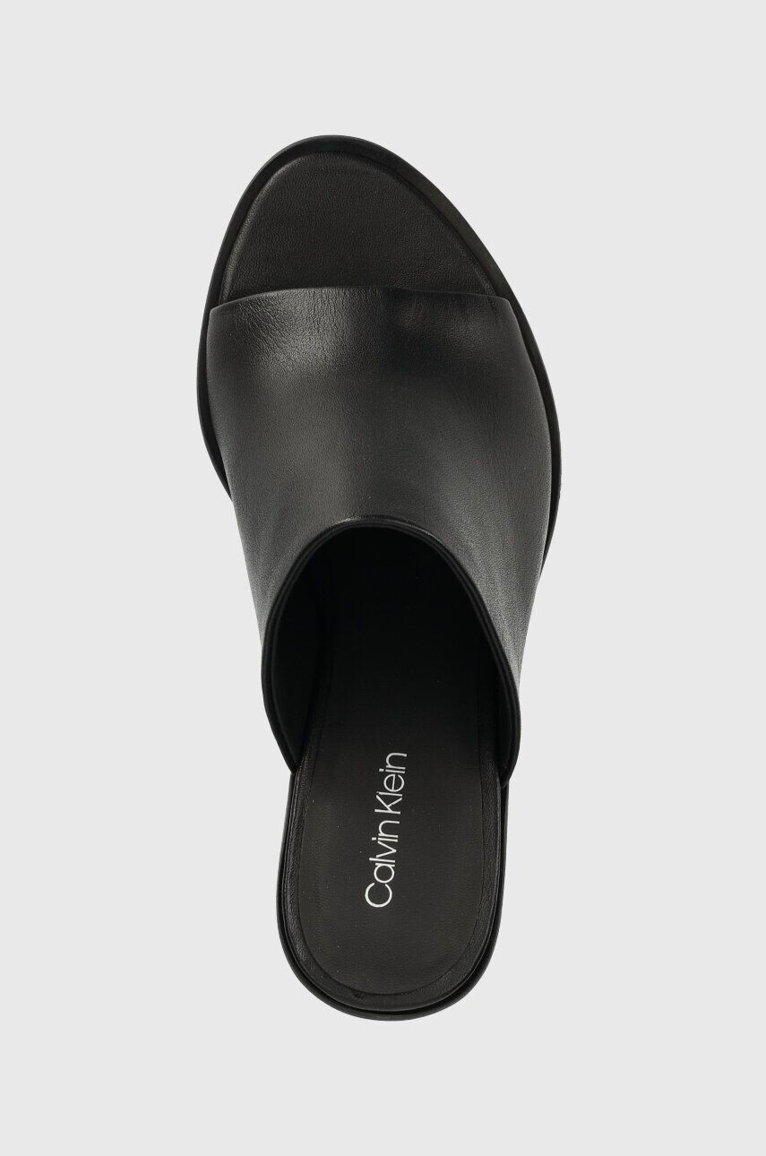 Calvin Klein Kožené šľapky CURVED STILETTO MULE dámske čierna farba na podpätku HW0HW01628 - Pepit.sk