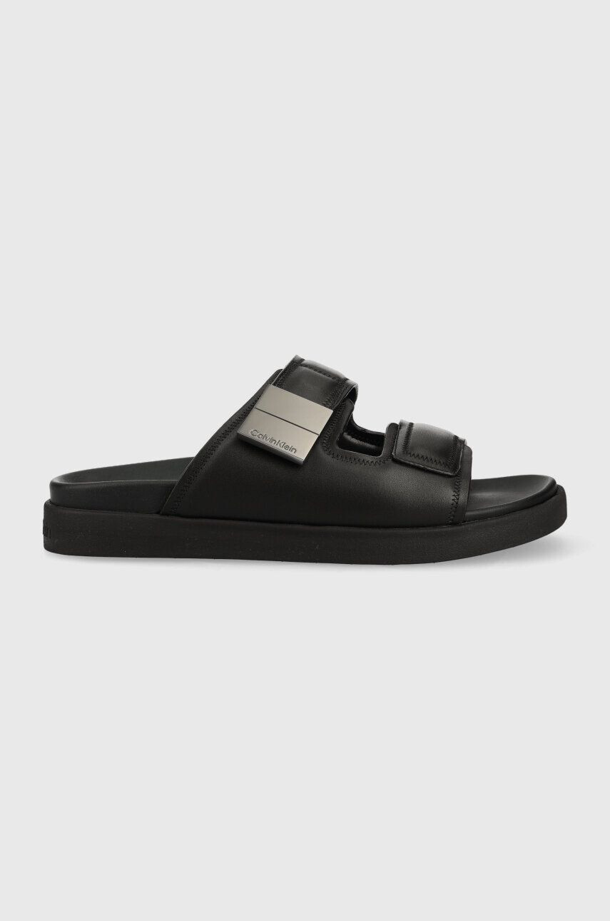 Calvin Klein Kožené šľapky DOUBLE STRAP SANDAL pánske čierna farba HM0HM00945 - Pepit.sk