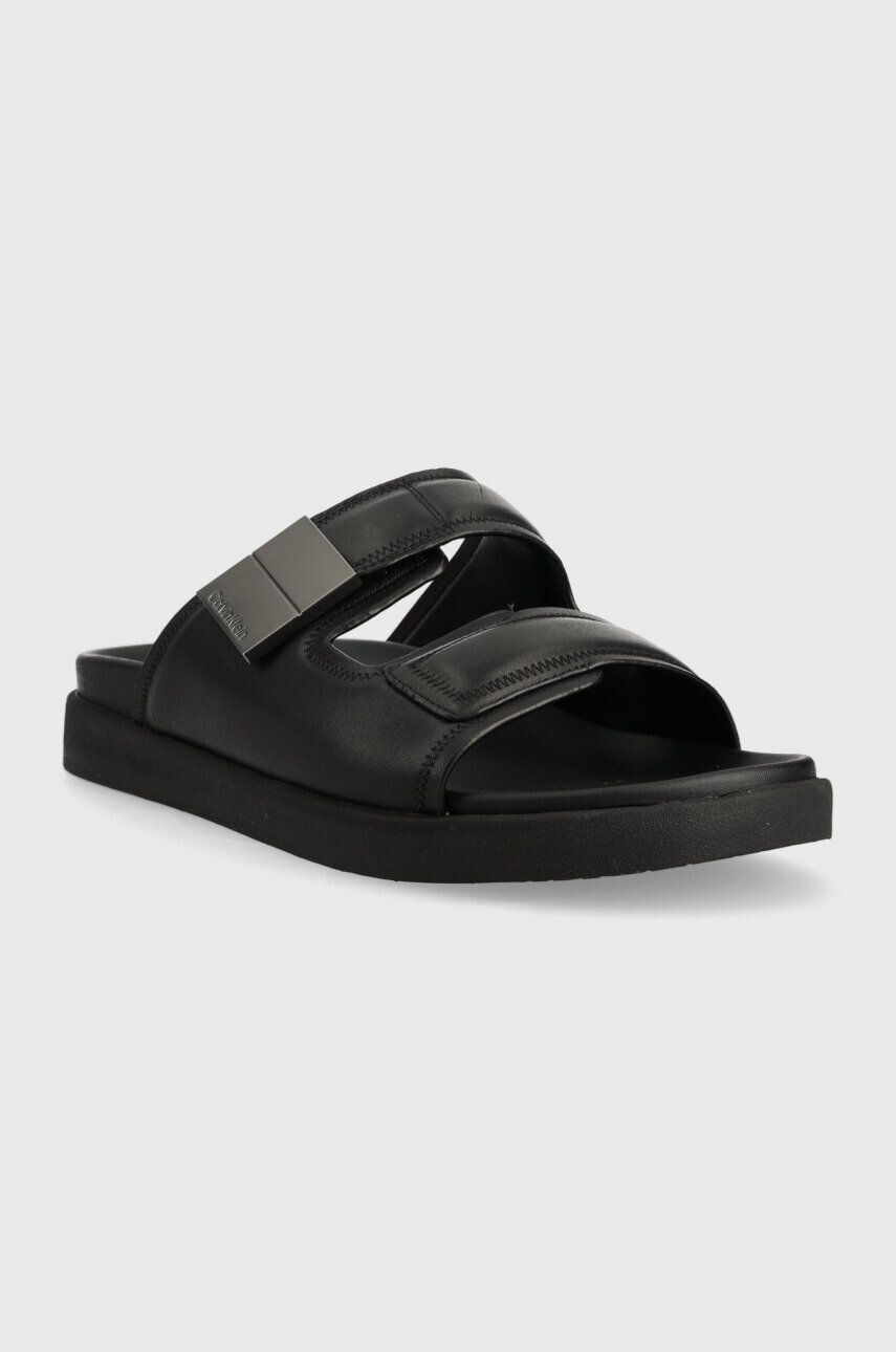 Calvin Klein Kožené šľapky DOUBLE STRAP SANDAL pánske čierna farba HM0HM00945 - Pepit.sk