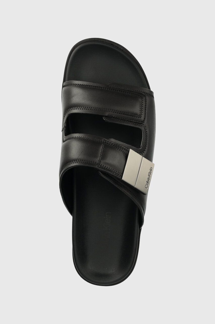 Calvin Klein Kožené šľapky DOUBLE STRAP SANDAL pánske čierna farba HM0HM00945 - Pepit.sk