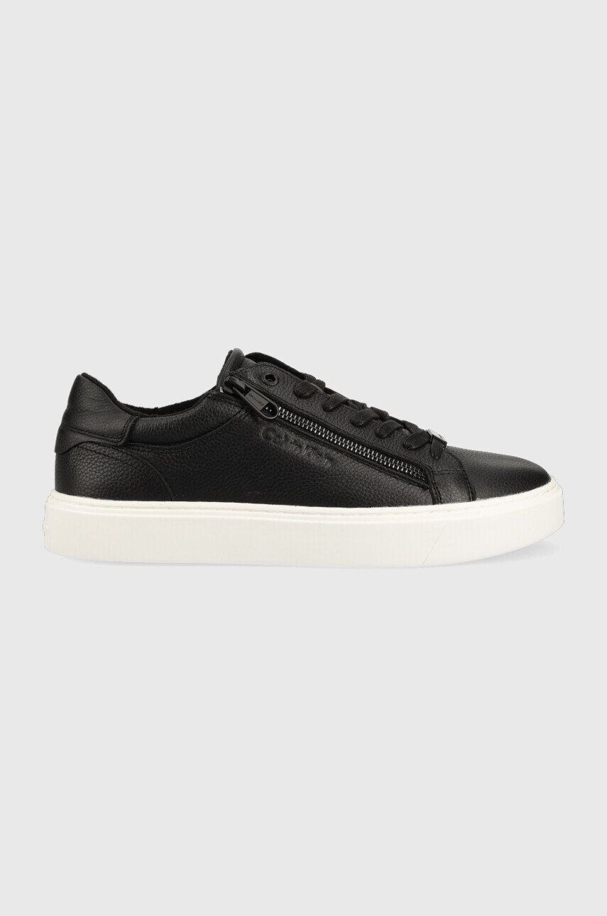 Calvin Klein Kožené tenisky Low Top Lace Up W/Zip Low Top Lace Up W/zip čierna farba - Pepit.sk