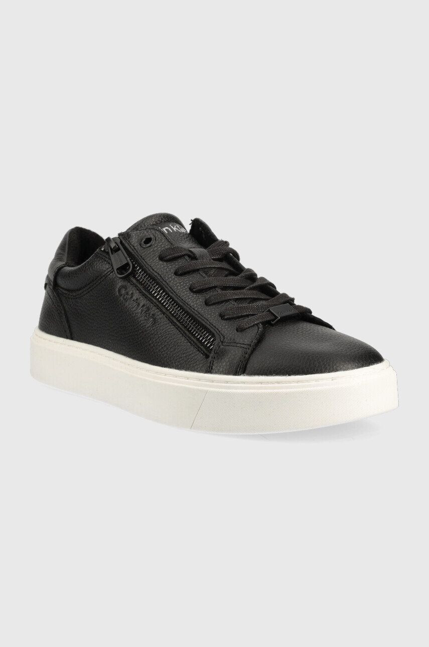 Calvin Klein Kožené tenisky Low Top Lace Up W/Zip Low Top Lace Up W/zip čierna farba - Pepit.sk