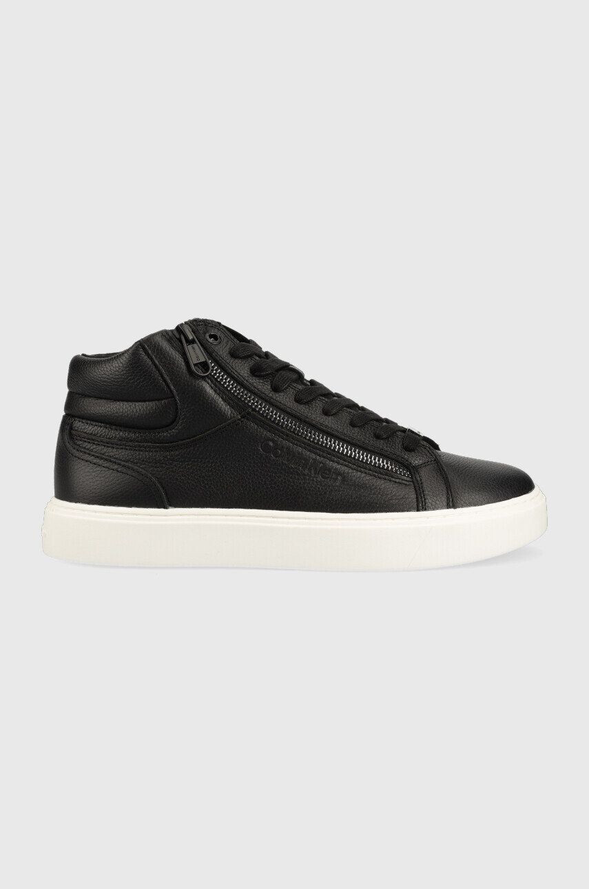 Calvin Klein Kožené tenisky High Top Lace Up W/Zip čierna farba - Pepit.sk