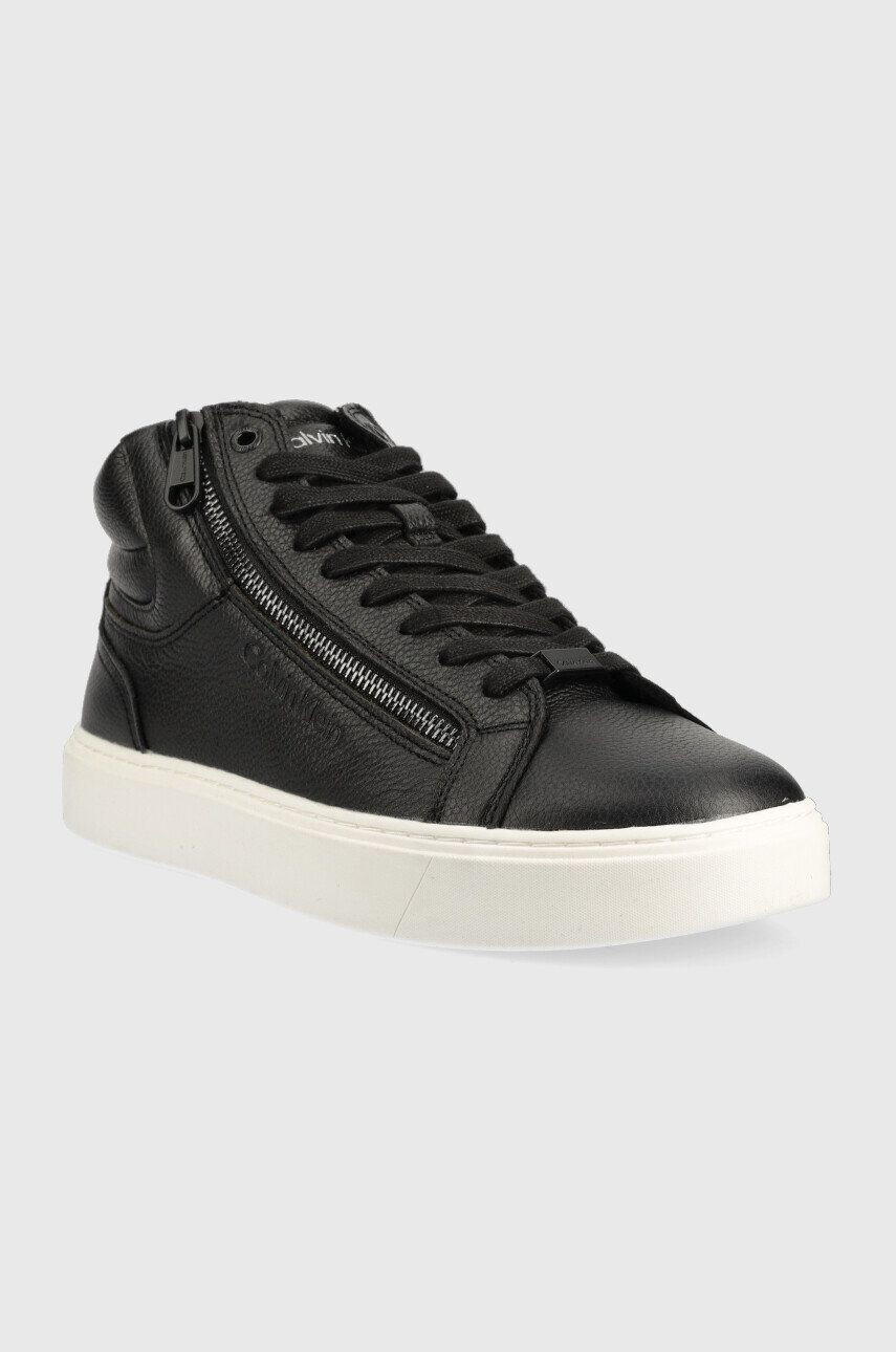 Calvin Klein Kožené tenisky High Top Lace Up W/Zip čierna farba - Pepit.sk