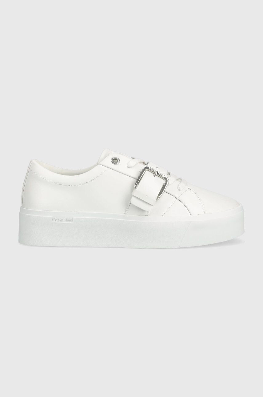 Calvin Klein Kožené tenisky Flatform Cupsole Lace Up biela farba - Pepit.sk