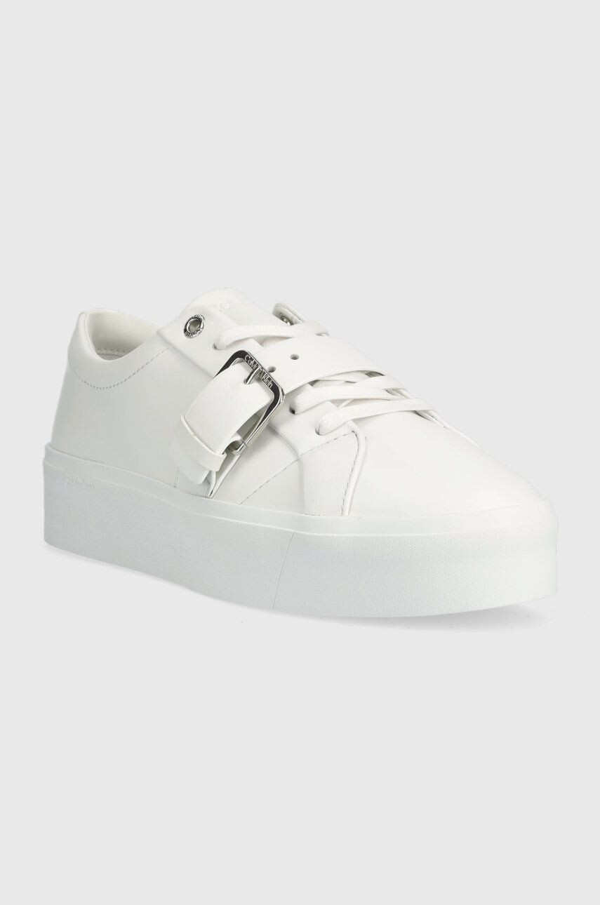 Calvin Klein Kožené tenisky Flatform Cupsole Lace Up biela farba - Pepit.sk