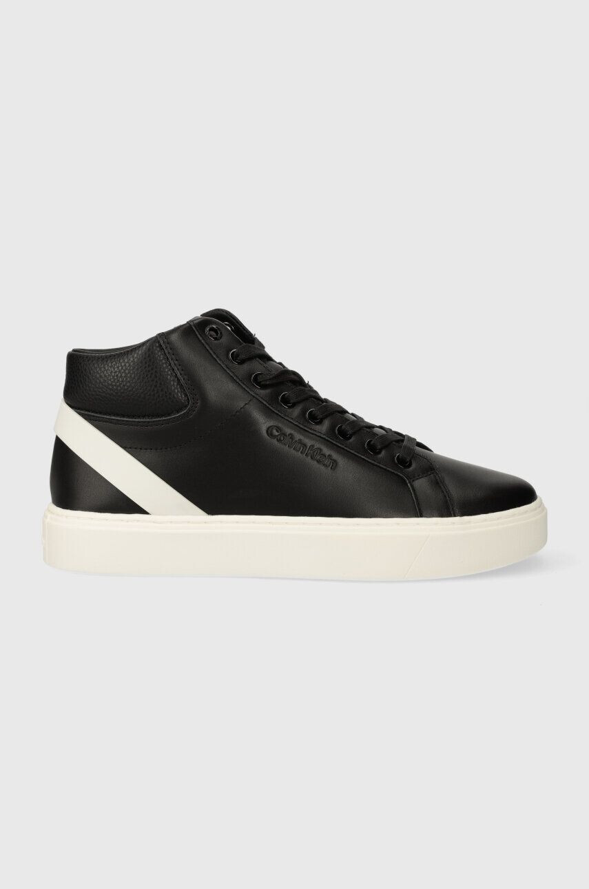 Calvin Klein Kožené tenisky HIGH TOP LACE UP ARCHIVE STRIPE čierna farba HM0HM01291 - Pepit.sk