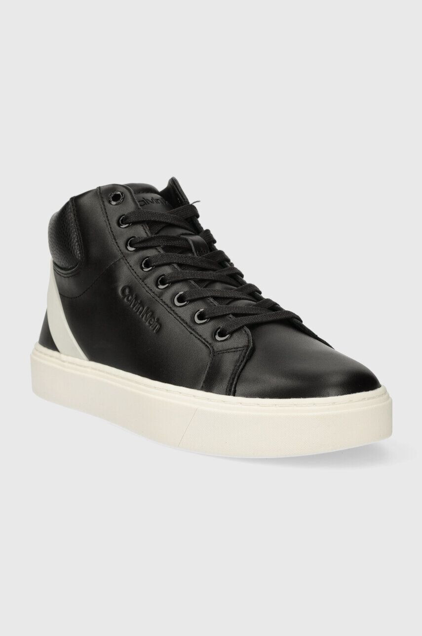 Calvin Klein Kožené tenisky HIGH TOP LACE UP ARCHIVE STRIPE čierna farba HM0HM01291 - Pepit.sk