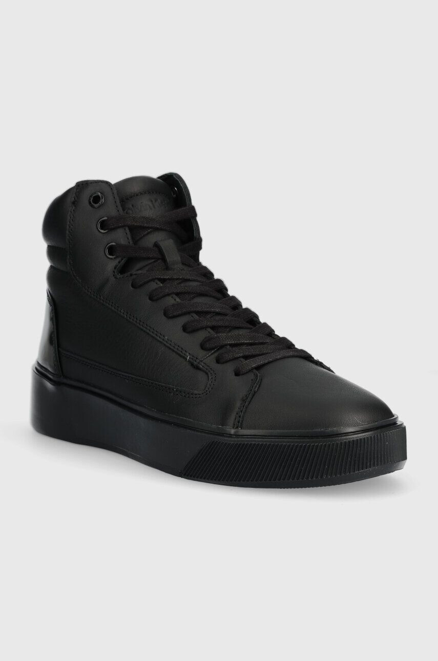 Calvin Klein Kožené tenisky HIGH TOP LACE UP INV STITCH čierna farba HM0HM01164 - Pepit.sk