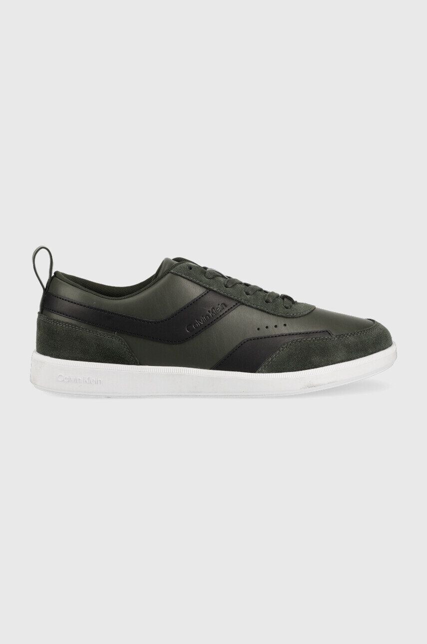 Calvin Klein Kožené tenisky HM0HM00851 LOW TOP LACE UP LTH MIX zelená farba - Pepit.sk