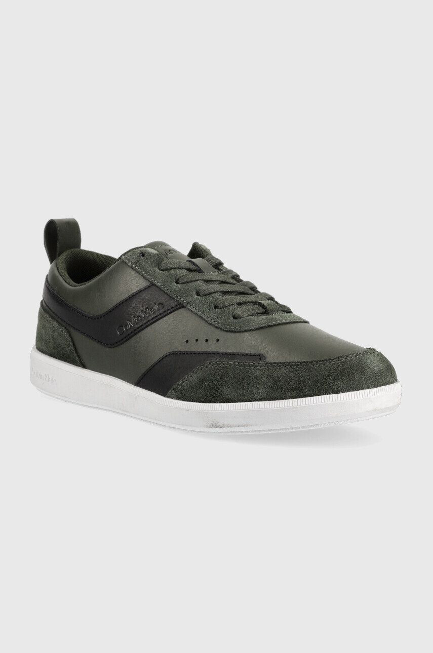 Calvin Klein Kožené tenisky HM0HM00851 LOW TOP LACE UP LTH MIX zelená farba - Pepit.sk