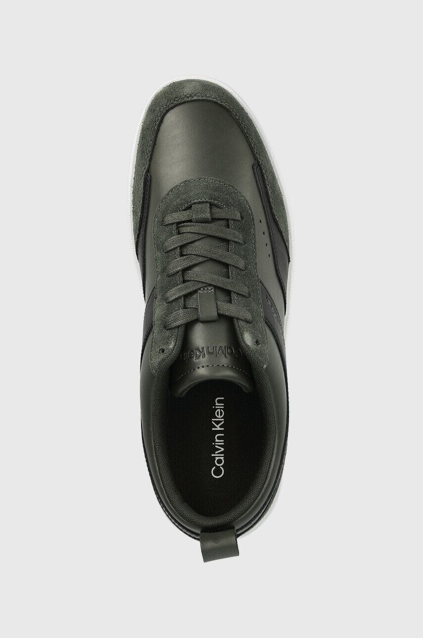 Calvin Klein Kožené tenisky HM0HM00851 LOW TOP LACE UP LTH MIX zelená farba - Pepit.sk