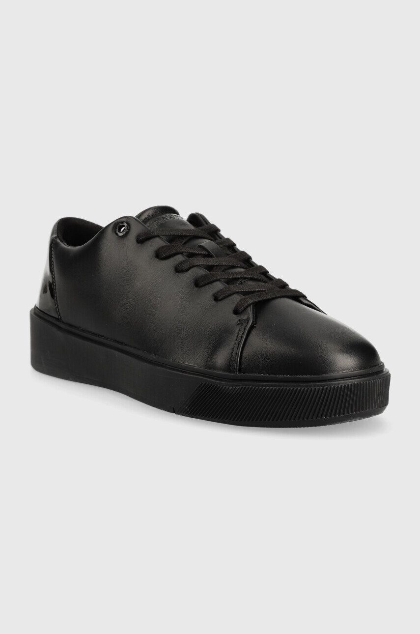 Calvin Klein Kožené tenisky HM0HM00869 LOW TOP LACE UP FESTIVE čierna farba - Pepit.sk