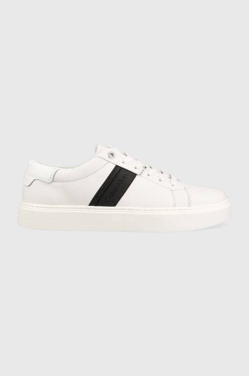 Calvin Klein Kožené tenisky Low Top Lace Up biela farba - Pepit.sk