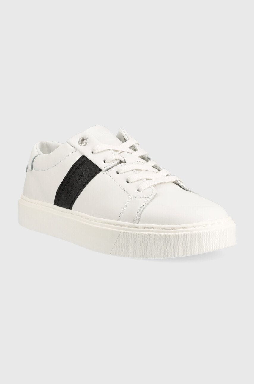 Calvin Klein Kožené tenisky Low Top Lace Up biela farba - Pepit.sk