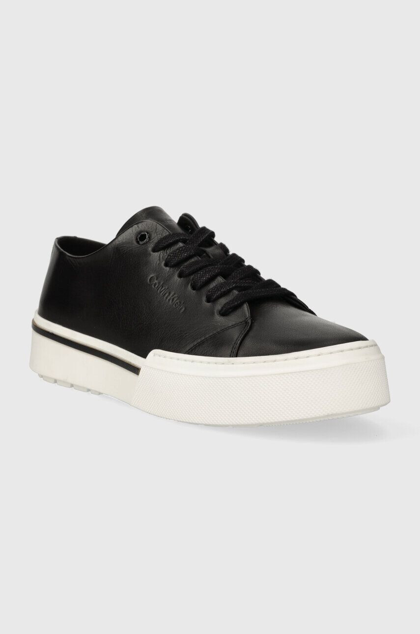 Calvin Klein Kožené tenisky LOW TOP LACE UP pánske čierna farba HM0HM01177 - Pepit.sk