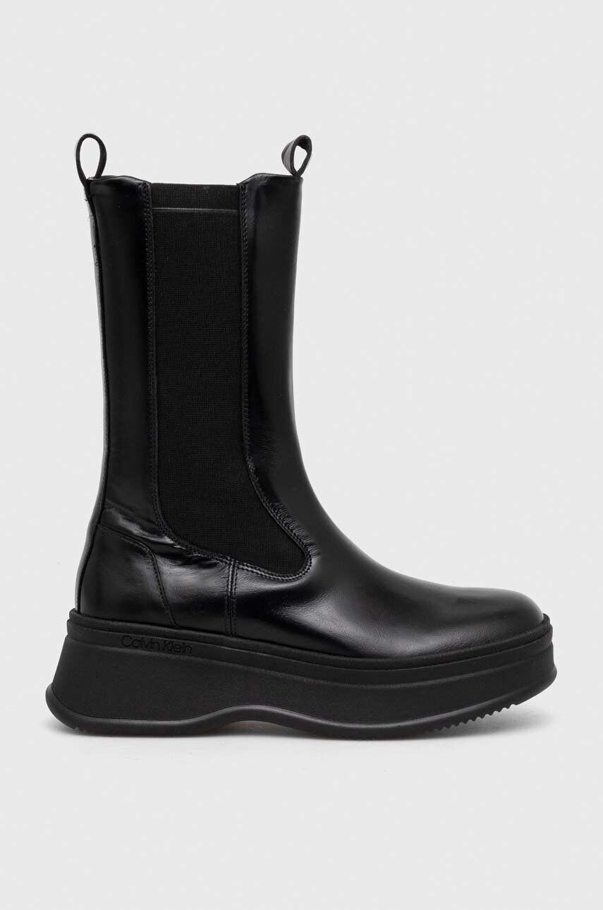 Calvin Klein Kožené topánky chelsea PITCHED CHELSEA BOOT dámske čierna farba na platforme HW0HW01686 - Pepit.sk