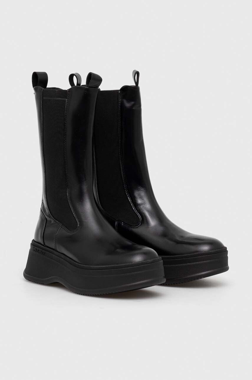 Calvin Klein Kožené topánky chelsea PITCHED CHELSEA BOOT dámske čierna farba na platforme HW0HW01686 - Pepit.sk