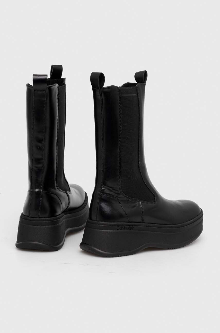 Calvin Klein Kožené topánky chelsea PITCHED CHELSEA BOOT dámske čierna farba na platforme HW0HW01686 - Pepit.sk