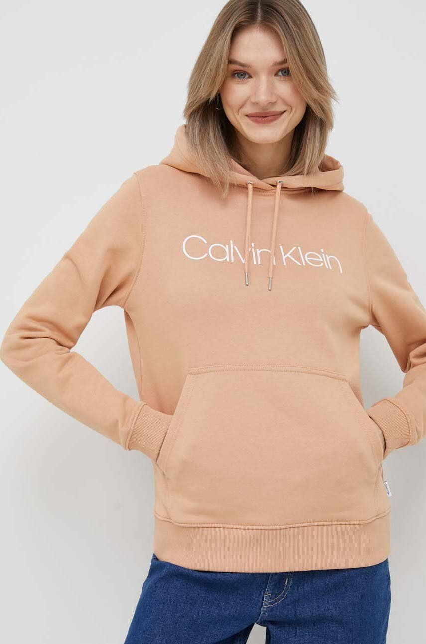 Calvin Klein Mikina dámska oranžová farba s kapucňou s potlačou - Pepit.sk