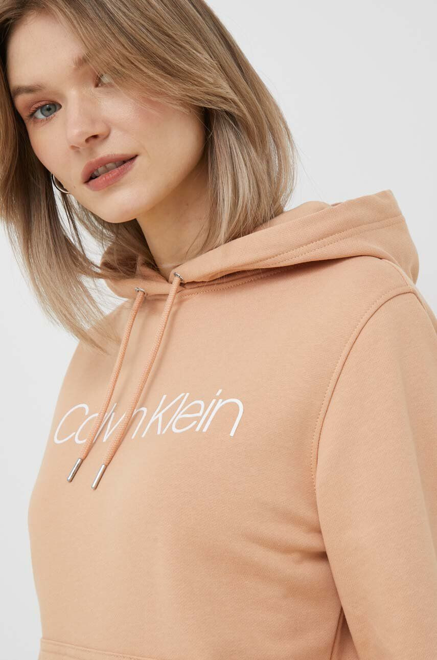 Calvin Klein Mikina dámska oranžová farba s kapucňou s potlačou - Pepit.sk