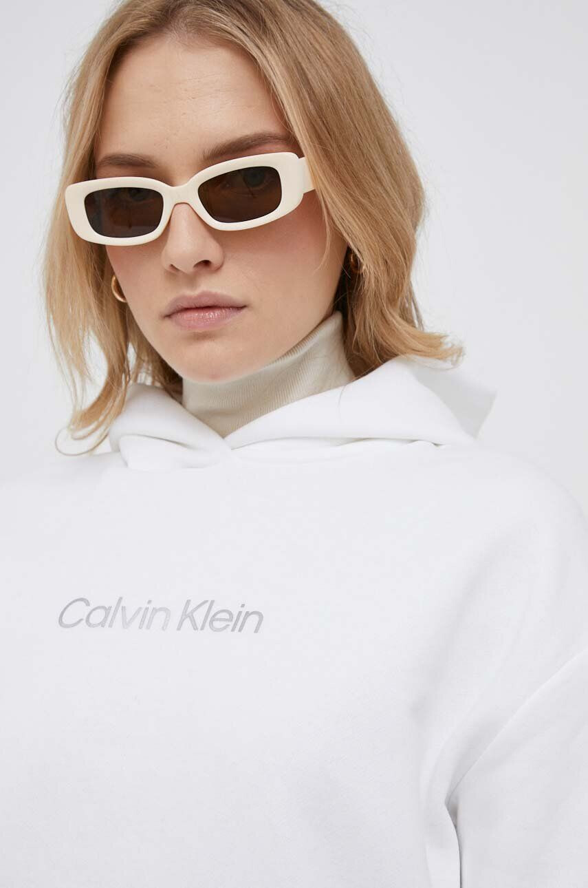 Calvin Klein Mikina dámska biela farba s kapucňou s potlačou - Pepit.sk