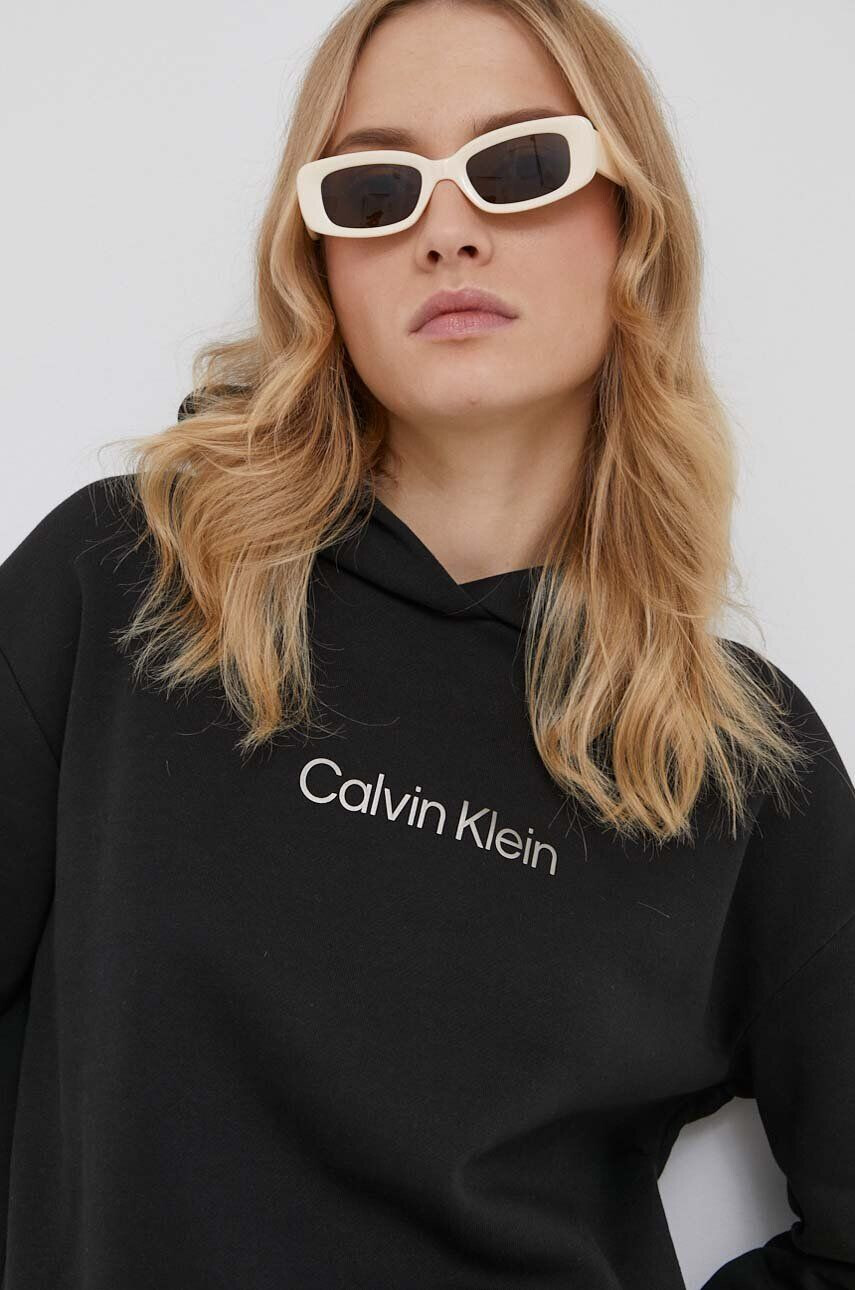 Calvin Klein Mikina dámska čierna farba s kapucňou s potlačou - Pepit.sk