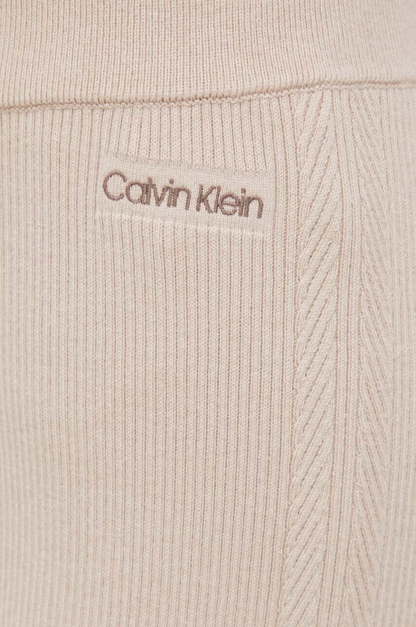 Calvin Klein Nohavice s prímesou vlny béžová farba široké vysoký pás - Pepit.sk