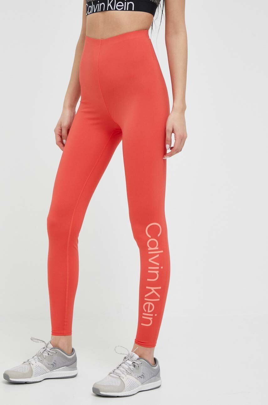 Calvin Klein Performance Tréningové legíny Essentials oranžová farba s potlačou - Pepit.sk