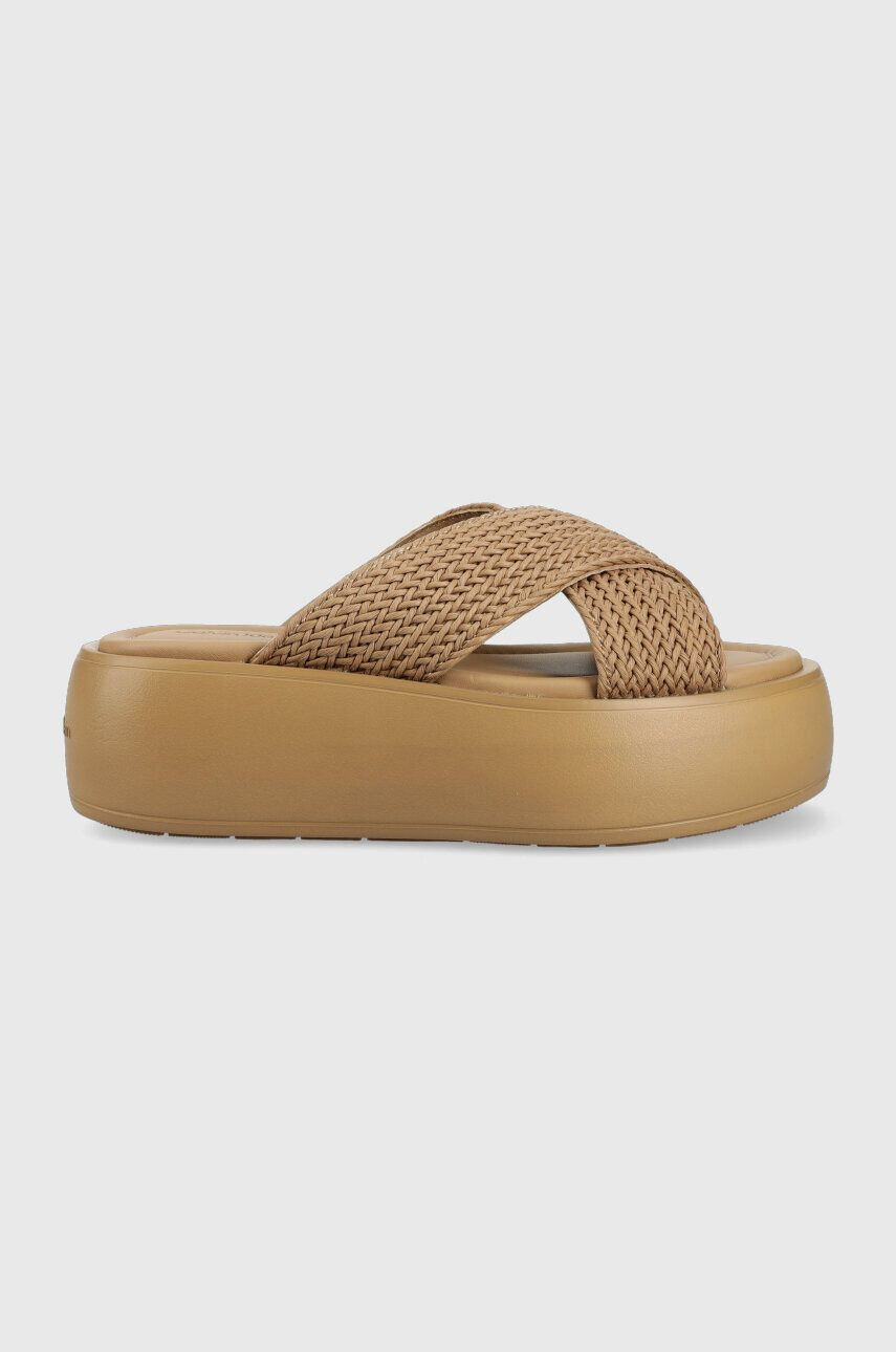 Calvin Klein Šľapky BUBBLE SLIDE - WOVEN dámske béžová farba na platforme HW0HW01468 - Pepit.sk