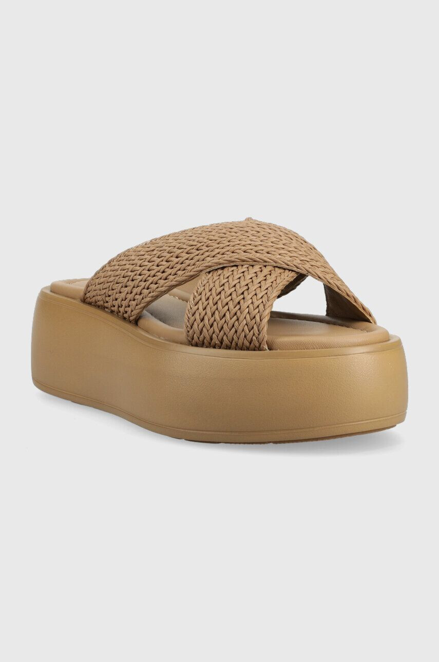 Calvin Klein Šľapky BUBBLE SLIDE - WOVEN dámske béžová farba na platforme HW0HW01468 - Pepit.sk