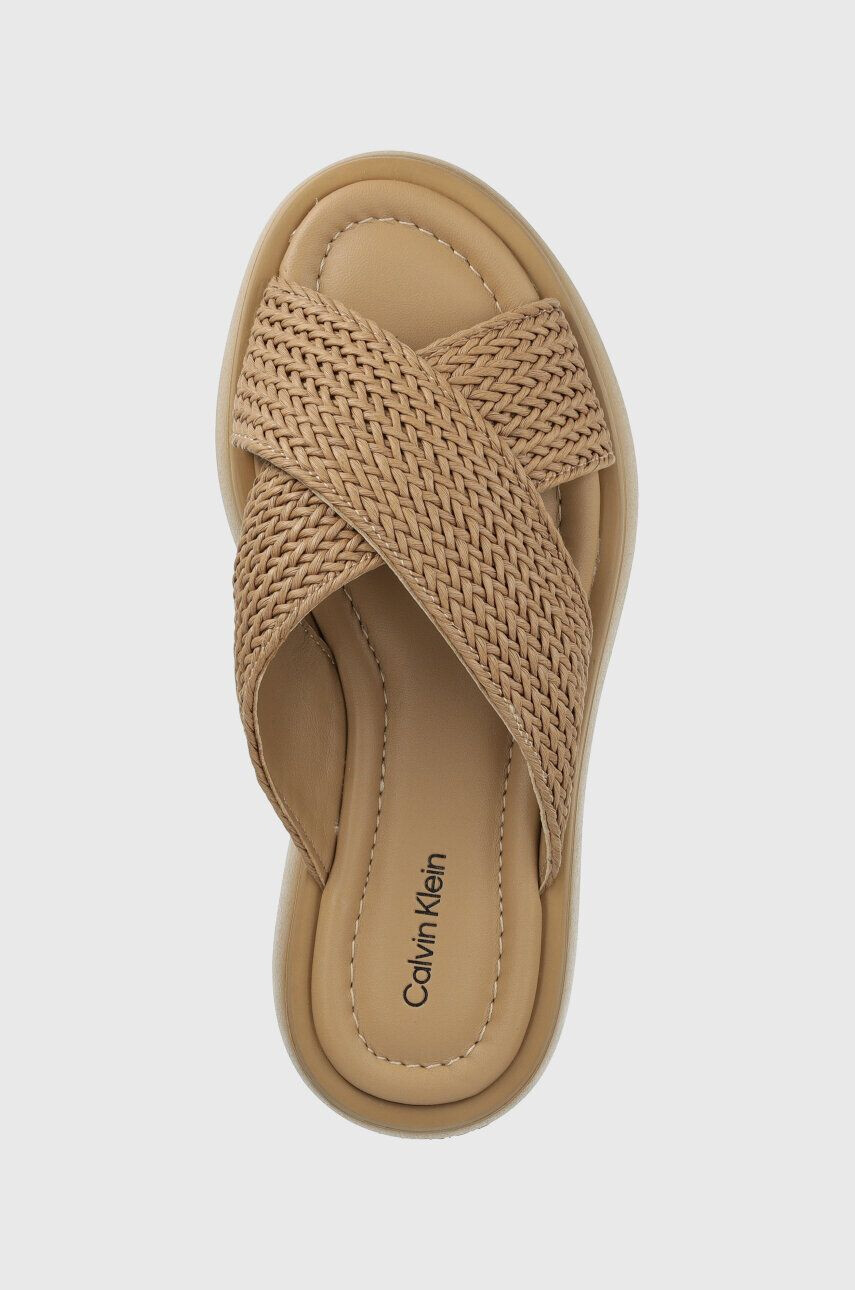 Calvin Klein Šľapky BUBBLE SLIDE - WOVEN dámske béžová farba na platforme HW0HW01468 - Pepit.sk