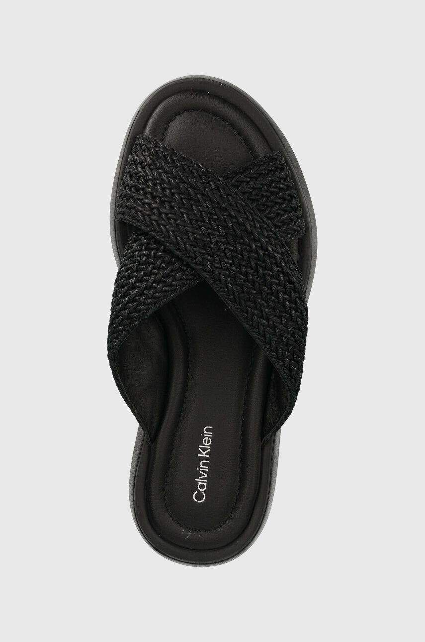 Calvin Klein Šľapky BUBBLE SLIDE - WOVEN dámske čierna farba na platforme HW0HW01468 - Pepit.sk