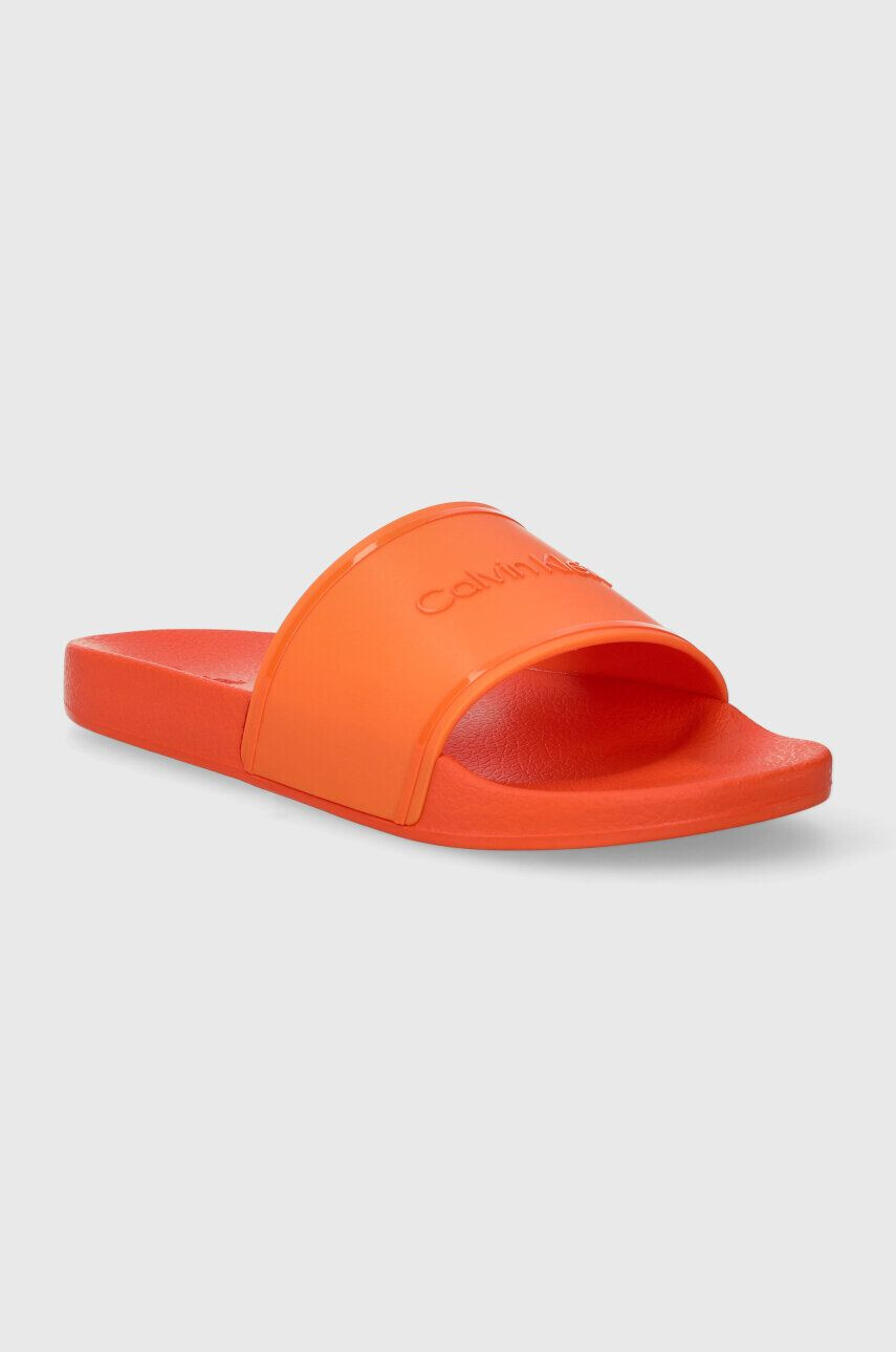 Calvin Klein Šľapky POOL SLIDE RUBBER dámske oranžová farba HW0HW02000 - Pepit.sk