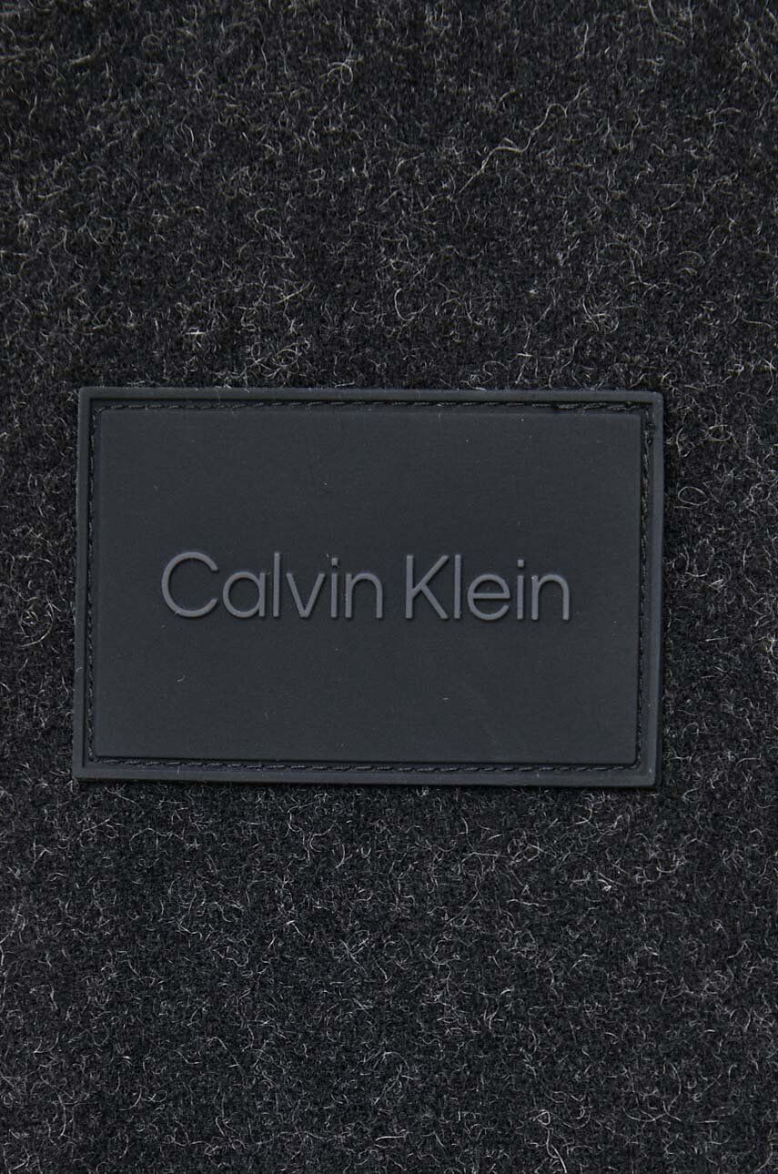 Calvin Klein Vlnená košeľa čierna farba voľný strih s klasickým golierom - Pepit.sk