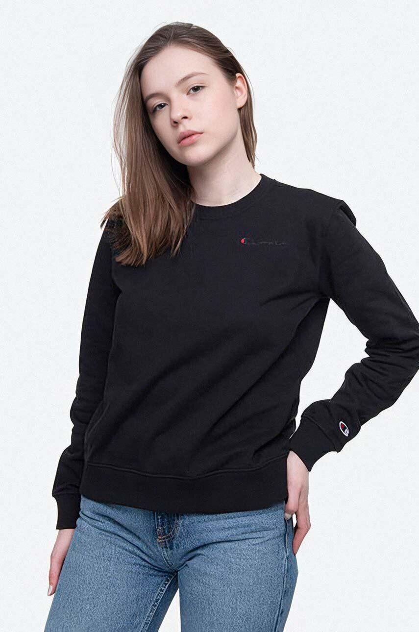 Champion Bavlnená mikina Crewneck Sweatshirt 114353-KK001 dámska čierna farba s potlačou - Pepit.sk