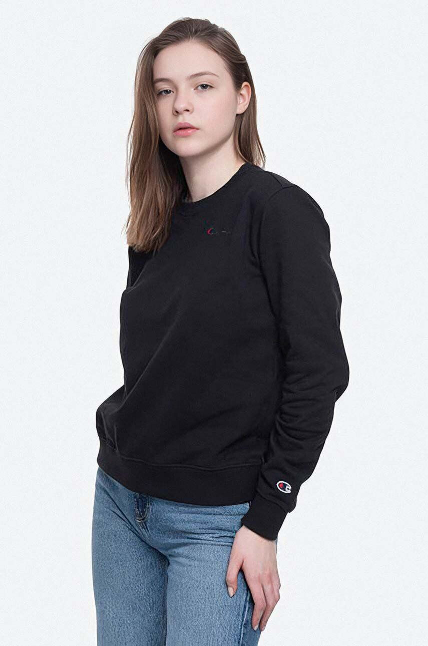 Champion Bavlnená mikina Crewneck Sweatshirt 114353-KK001 dámska čierna farba s potlačou - Pepit.sk