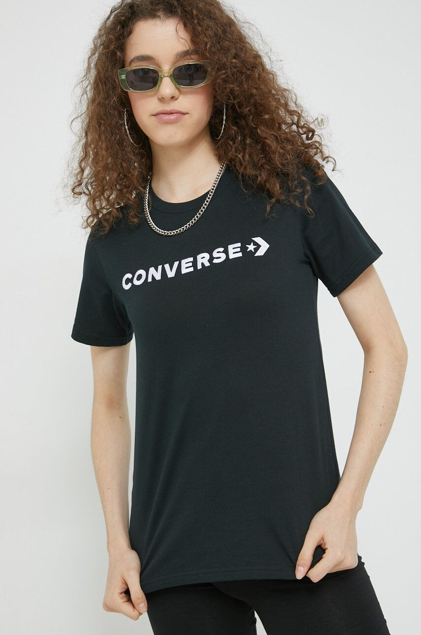 Converse Bavlnené tričko čierna farba - Pepit.sk