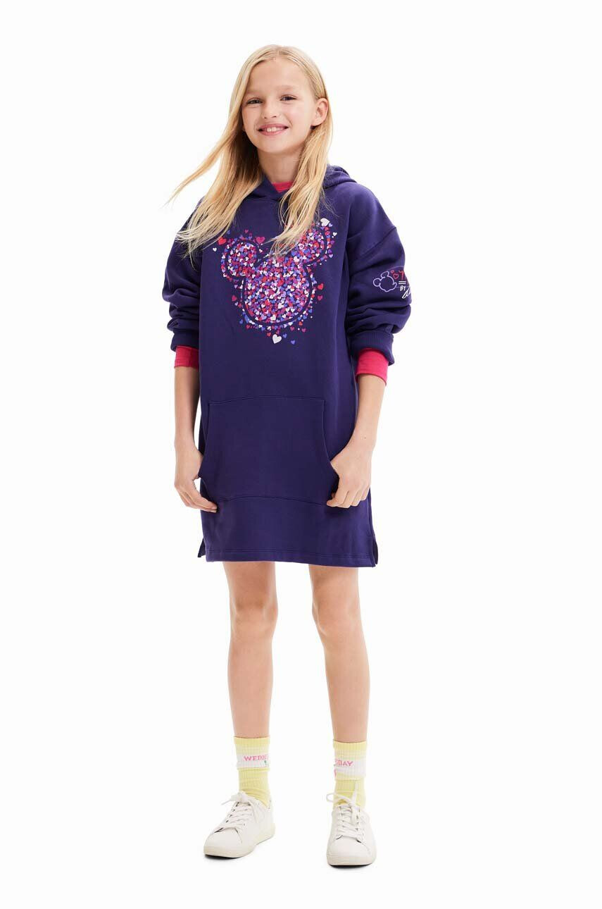 Desigual Dievčenské bavlnené šaty x Disney tmavomodrá farba mini oversize - Pepit.sk