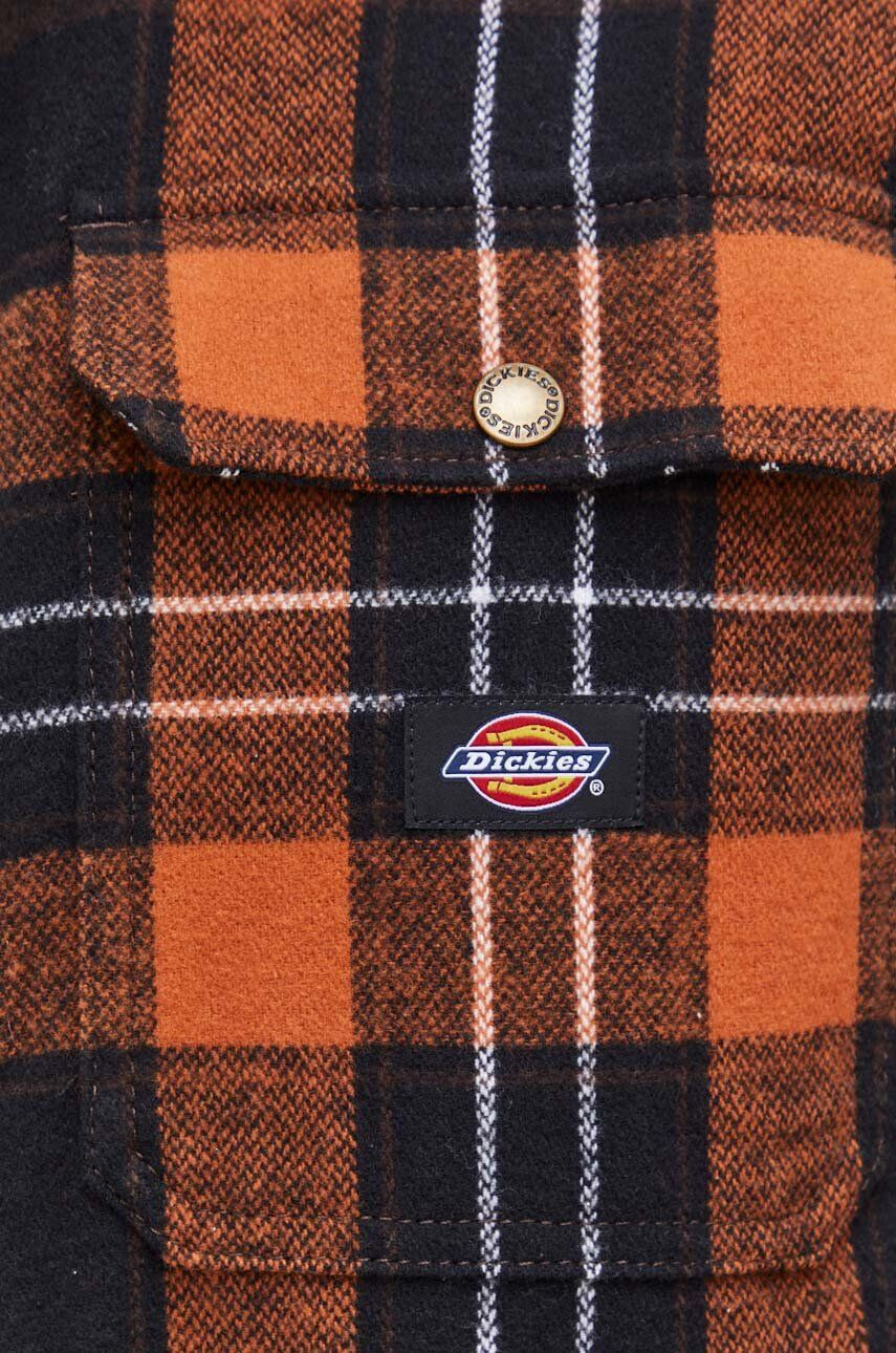 Dickies Bavlnená košeľa pánska hnedá farba regular s klasickým golierom - Pepit.sk