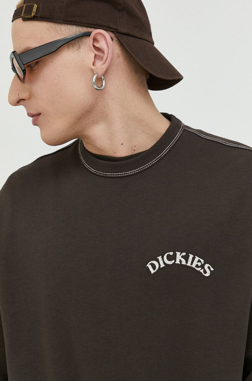 Dickies Bavlnená mikina pánska hnedá farba s nášivkou - Pepit.sk