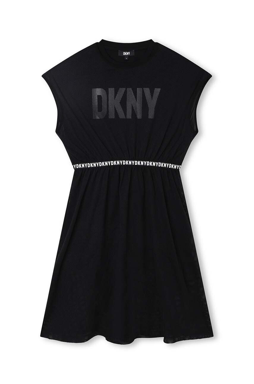 DKNY Dievčenské šaty čierna farba mini áčkový strih - Pepit.sk