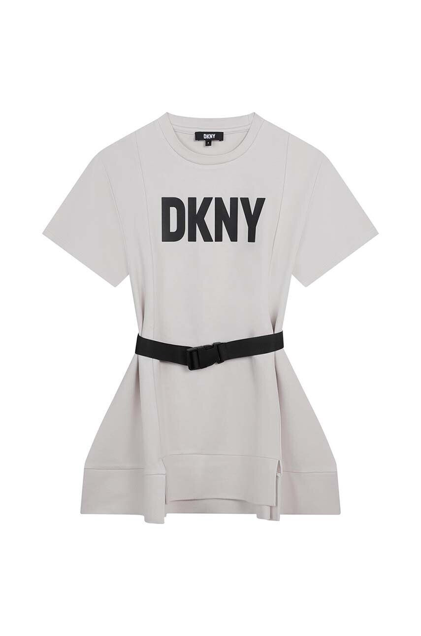 DKNY Dievčenské šaty šedá farba mini áčkový strih - Pepit.sk