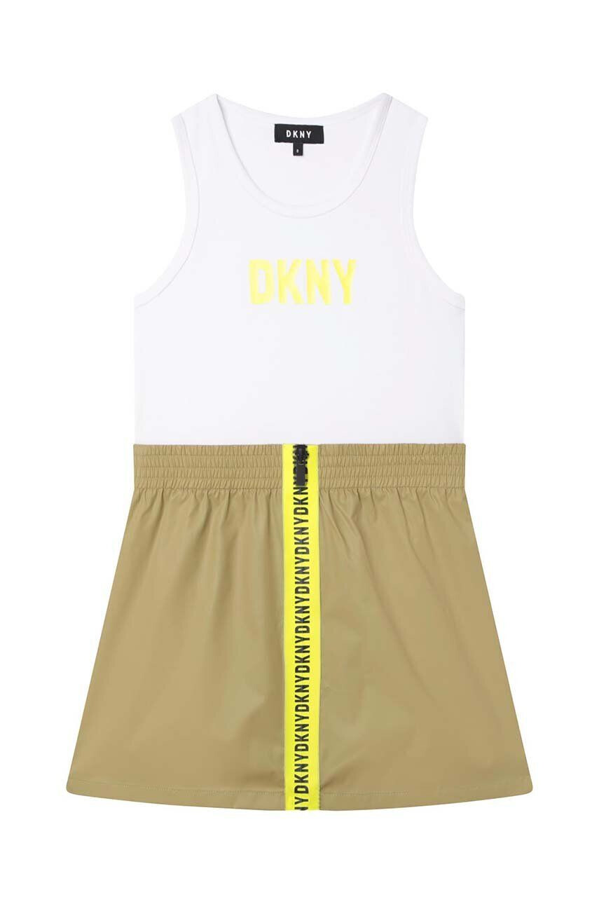 DKNY Dievčenské šaty zelená farba mini áčkový strih - Pepit.sk